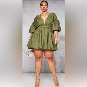 Green Bubble Hem Mini Dress